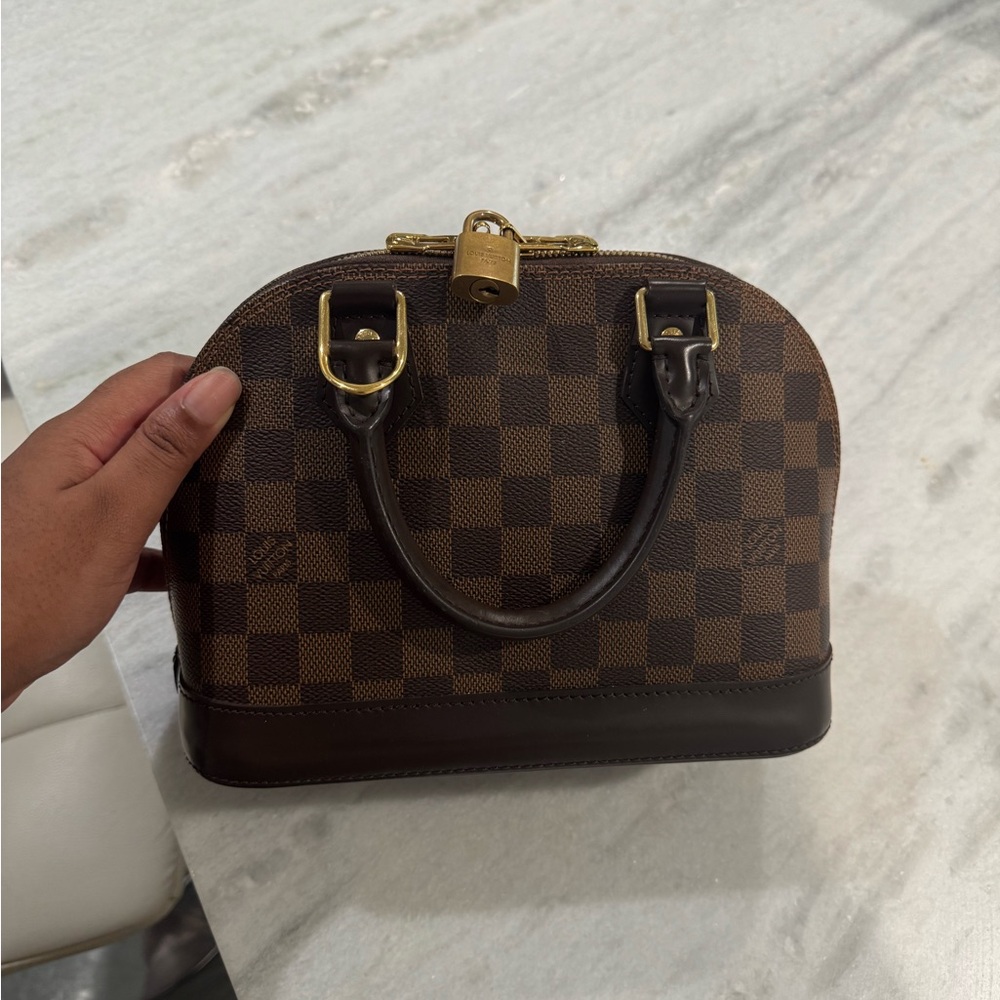 Louis Vuitton Brown Damier Ebene Mini Satchel with Gold Hardware